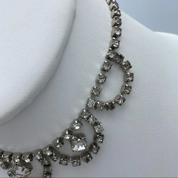 Vintage Clear Rhinestone Faux Diamond Ornate Choker Necklace - Picture 13 of 13